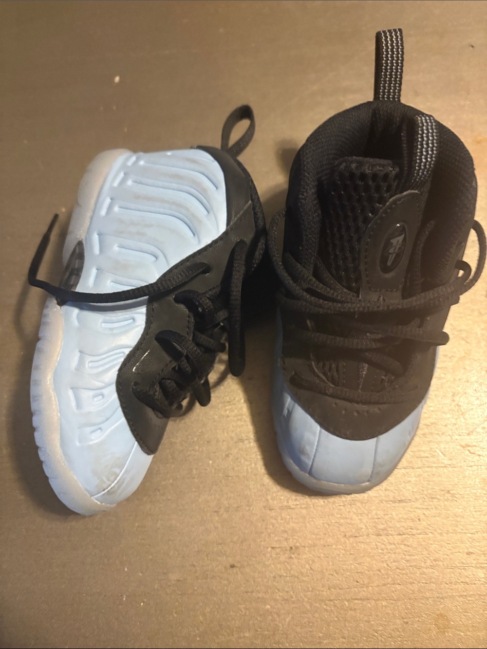 Nike Kids Black and Light Blue Foamposite-Style Sneakers